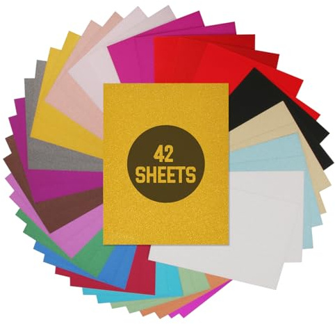 YIEMI Glitzerpapier A4, 42 Blatt in 21 Farben Premium Glitzerkarton & Bastelpapier für Scrapbooking DIY Karten Basteln und Bastelprojekte