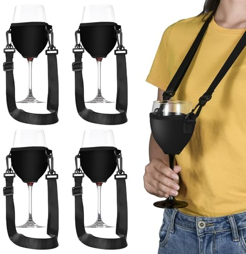 LEKEFETO 4 stycken vinglashållare för upphängning: Bärbar vinglashållare för halsen, vinglashållare handsfree för upphängning med bärband, vinglashållare för vinfest födelsedag bröllop fest