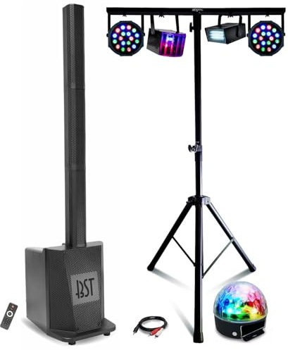 Party Light & Sound - Pack Sono DJ Enceinte Colonne avec Caisson 480W RMS 10/25cm BST MEGAMAX-Tower - 5 Effets Lumière LED - Support Lumière - Soirée