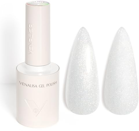 VENALISA UV Negellack Natur Weißer Glitzer Gellack UV Gel Nail Polish Klassischer und All MatchStil für Valentinstag Hochzeit Dating Weihnachtswochenende 10ml