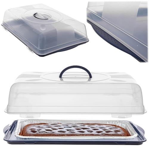 KADAX Kuchenbehälter 46 x 30 x 10,5 cm, Rechteckige Transportbox für Kuchen, Kuchentransportbox mit Deckel, Kuchenbox, Tortentransportbox, Tortenbehälter (Blau)
