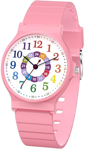 SOCICO Kids Analog Watch Boys Girls Watch, 30M Waterproof Sports Watches for Teen for Ages 8-16, Easy to Read Children's Watch Kids Great Birthday Gifts Christmas Day (Pink - Colorful Dial)