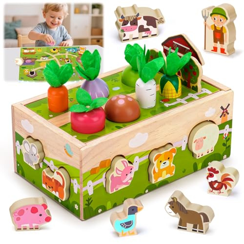 Montessori Spielzeug ab 1 Jahr, Geschenk 1 2 3 Jahr Jungen Mädchen | Kinderspielzeug ab 1 Jahre, 1 Geburtstag Mädchen, Motorik Holzspielzeug für 12-18 Monate Pädagogisches Farmspiel Steckspiel