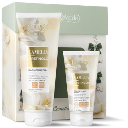 Bottega Verde - Cofanetto Regalo Camelia e Retinolo, con Bagnodoccia 200 ml e Crema Mani 75 ml, Profumo Fresco e Fiorito, Efficacia Nutritiva e Protettiva, Idea Regalo