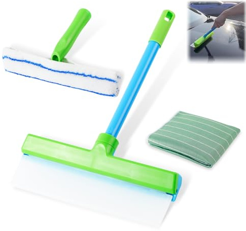 Alisanda Recyclable Silicone Window Squeegee Kit, Window Cleaning Kit, Multifunctional Window Squeegee, Glass Cleaning Tools with Silicone Squeegee & Microfiber Scrubber (Green)