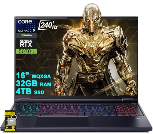 acer Predator Helios Neo 16S AI Gaming Laptop 16 2560x1600 OLED 240Hz (100% DCI-P3) Intel 24-core Ultra 9 275HX 32GB RAM 4TB SSD GeForce RTX 5070 Ti DLSS4 (Up to 992 AI Tops) Win11 ICP Hub w/Copilot