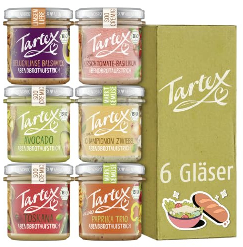 Tartex Herzhafte Vielfalt Box | Bio vegane Brotaufstriche | 6 Sorten | 6 herzhafte Sorten | vegan | lecker aufs Brot oder als Dip | Probierset 6er Vorteilspack, 815g