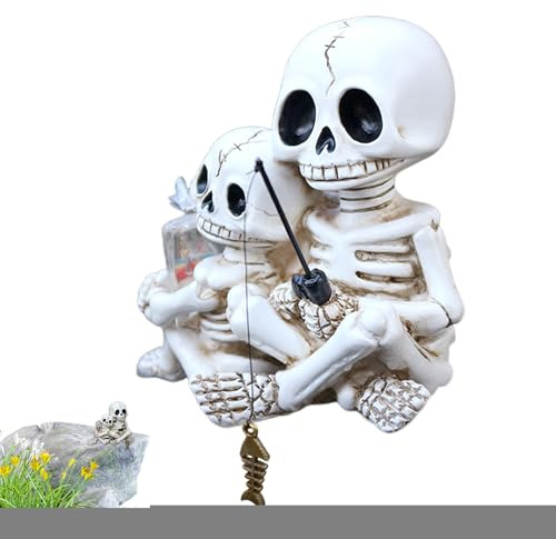 Figure di scheletro - Scultura decorativa per ufficio, statuetta da pesca in resina per Halloween per stagno, recinzione, giardino, davanzale, biblioteca, piscina,