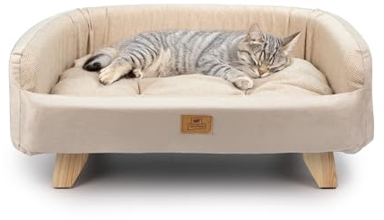 Ferplast Cama para Perros y Gatos de Madera certificada FSC® con cojín Suave, Estilo, Comodidad y Durabilidad, 62 x 45 x h 26 cm.
