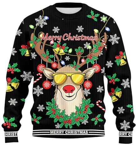 Ugly Christmas Sweater Herren Weihnachtsoutfit Halloween Pullover Weihnachtspullover Led Lustige Weihnachtsmützen Weihnachtshemd Weihnachts Sweatshirt Pulli Hässlich Weihnachten Mann