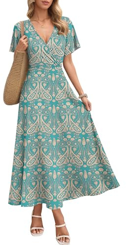 AUSELILY Maxikleider Damen Sommer Kleid Lässig Hohe Taille Lockere Passform Mit Taschen