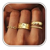 FIASASO Chunky Gold Rings for Women Non Tarnish - 4Pcs 14K Gold Plated Dainty Stackable Ring Set Trendy Hypoallergenic Thick Dome Statement Finger Knuckle Rings Pack Size 5-10