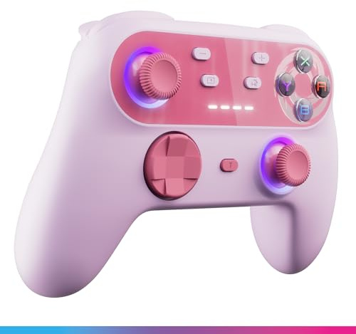 Oniverse Manette sans fil pour Switch 2/Switch/Lite/OLED/PC - Walli - Anti-Drift, Hall Effect, Bluetooth, Gyroscope 6 axes, Vibrations réglables, Mode turbo, Macro - Candy Pink