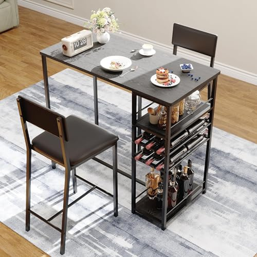 RBFGYIOP Set Tavolo Da Pranzo 2 Persone Con Sedie Imbottite, Scaffali Aperti E Portabicchieri, Design Industriale Moderno Per Cucina E Sala Da Pranzo