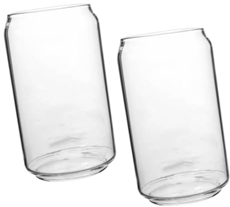 HOMOBABE Vasos de Vidrio Resistente al Calor 400 Ml Forma de Lata y Anilla para Tirar, Set 2 Piezas, Vaso Decorativo para Cerveza, Jugos y Bebidas Frías en Bares y Fiestas