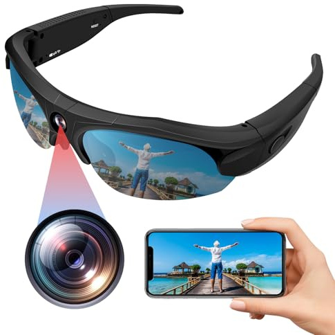 Occhiali Telecamera Smart 1080P WiFi 120° Grandangolo, 2h Registrazione | leggeri 68,6g, batteria 120min, lenti polarizzate, 256GB SD, app WiFi, ricarica USB