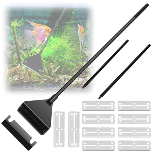 Seutmrou Algenschaber, 80cm Aquarium Reinigungswerkzeuge, Aquarium Algen Rasiermesser Schaber, mit Abnehmbarer Stange und 10 Klingen, Aquarium Scheibenreiniger für die Reinigung von Glas Aquarium