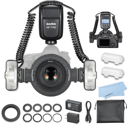 Godox MF-T76 C for Canon Macro Twin Lite Flash, TTL HSS 2.4G Wireless | 1/8000s High-Speed Sync with Modeling Lights, 1.2s Recycle Time, 550 Full Power Flashes for Macro Photography