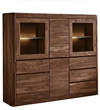MASSIVMOEBEL24.DE | Toronto Highboard Sheesham/Palisander - Verschiedene Größen und Farben, Farbe:Dunkelbraun gebeizt, Größe:166x40x145 cm (BxTxH)