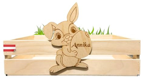 KF-Holz Osternest Kinder personalisiert – Osternest aus Birkensperrholz mit gratis Namensgravur, nachhaltig und handgefertigt in Österreich, 27,5 x 19,2 x 14,7 cm