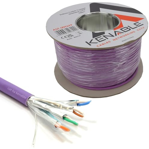 kenable Cat6A S/FTP Ethernet Cable Reel 100m Purple LSZH Shielded 10 Gigabit Network Cable Solid Copper 500MHz - 100 Metre