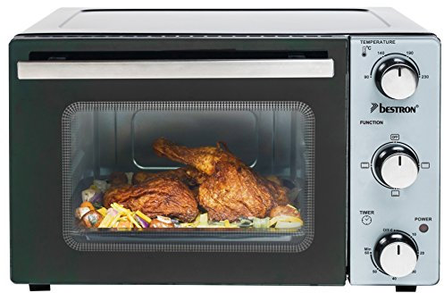 Bestron aov20 Mini Horno con Calor Superior e Inferior, 1300 W, 20 litros, plástico Cristal Acero Inoxidable, Negro