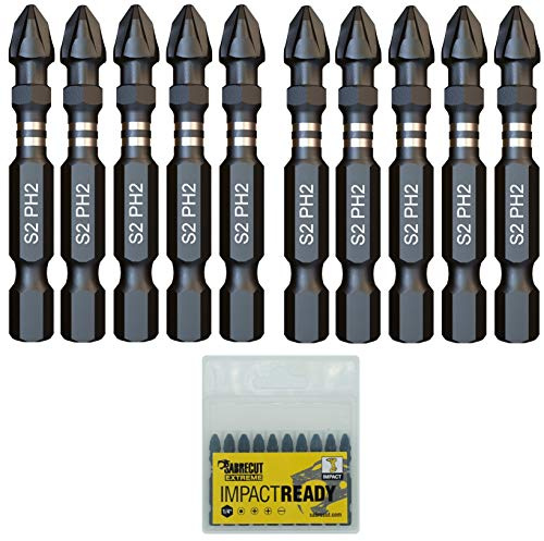 SabreCut 10pcs SCPH250_10 50mm PH2 Impact Schrauberbits Robust | Geschmiedete Präzisionsspitzen und wärmebehandelter Torsionsstahl verbessern Schlagfestigkeit und Haltbarkeit