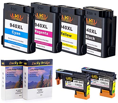 Lucky Bridge HP940 Druckkopf C4900A, C4901A, wiederaufbereiteter Druckkopf und 1 Set 940 940XL Tintenpatrone mit Chip, kompatibel mit HP Officejet (1 Set Druckkopf und Tintenpatrone)