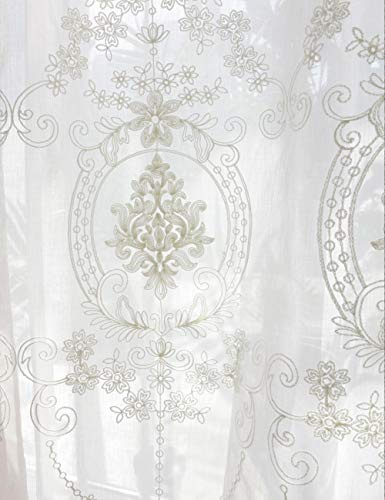 Lactraum Vorhänge Wohnzimmer mit Ösen Weiß Tranparent Bestickt Vintage Klassische Voile (Normal) 300 x 245cm