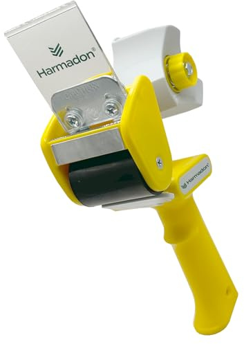 Harmadon RT-82276 Paketbandabroller für 2 Packband – Klebebandabroller 50 mm mit PUSH FLAP Sicherheitssystem, ergonomisch, robust, ideal für Packing Tape, Lager und Versand