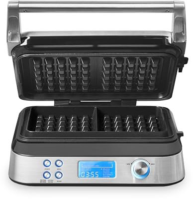 GASTROBACK 42424 Gofrera Advanced Control, 5 programas diferentes, 7 niveles de tostado, control mediante pantalla LCD, 1600 W, acero inoxidable, color plateado