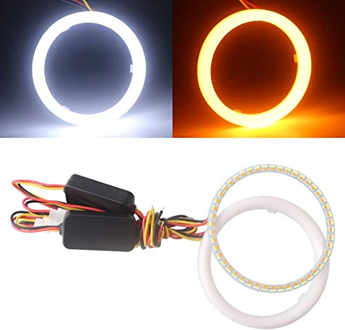 Qasim 1 par de LED Angel Eyes 80MM Ojos de Ángel Motocicleta Coche Halo Anillos 4014 102SMD Blanco + Ámbar Switchback para DRL Faro Luz Antiniebla Diurna DC12V