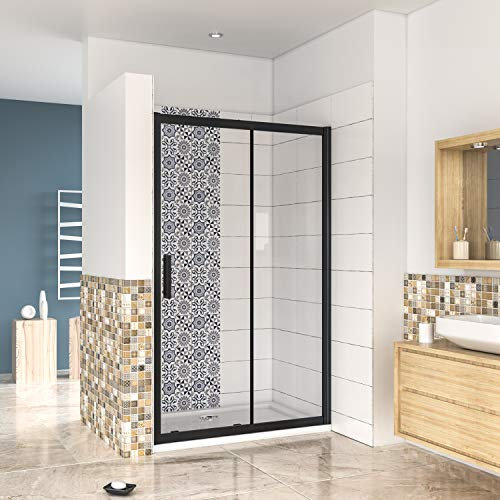 AICA porte de douche noire mat 120x195cm porte de douche avec l'amortisseur porte coulissante en 8mm verre anticalcaire