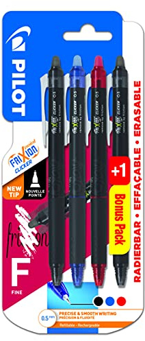 Pilot Pen 2278B4B - FriXion Point Clicker, Mine F 0.5 mm, 4er Set, blau, rot und 2x schwarz