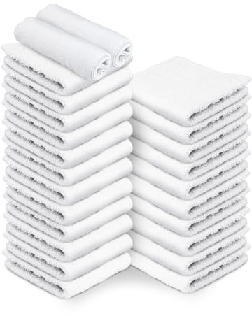 24 Pack White Hand Towels 100% Cotton Spa Towel – 16x27 inches Highly Absorbable Facial Towels Gym, Hair, Face, Bulk Small Towels (Not Bleach Proof)