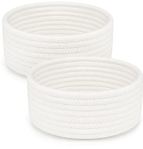 ABenkle Lot de 2 petits paniers de rangement en corde de coton tissée – Paniers de rangement décoratifs bohèmes pour chambre d'enfant, salon, chambre à coucher, étagère Montessori, panier cadeau vide