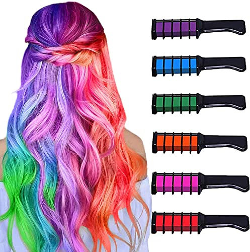 Haarkreide Für Mädchen6 Farben Haarkreide Kamm,Temporär Haarfarbe Kreide Kamm Auswaschbar Mit Handschuhe Und Schal Für Geschenk DIY Cosplay Für Karneval Weihnachten Halloween Geburtstag Partys