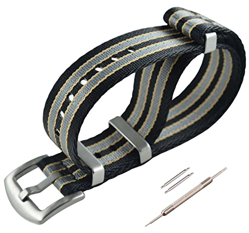 MZBUTIQ 22mm Schwarz/khaki/grau Uhrenarmband Sicherheitsgurt Nylon Watch Armband für Herren Damen Gebürstete Schnalle