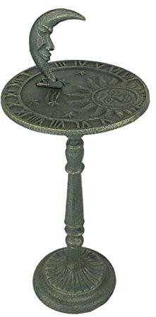 Zeckos Grünes Finish Gusseisen Sonne, Mond und Sterne Himmlische Sonnenuhr – Dekorative Garten-Sockel Sonnenuhr – Outdoor-Dekor Meisterwerk – 58,4 cm hoch