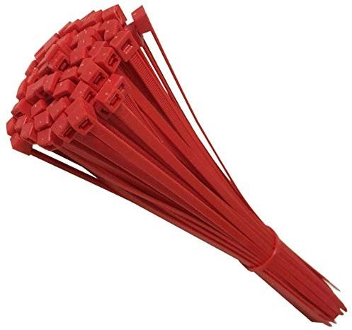 100 Tie Wraps Cable Ties Fasteners Wire Zip Strap Cord Strong Nylon Plastic Durable (Large 300mm, Red)