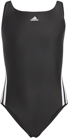 adidas Girl's 3-Stripes Swimsuit, Black / White, 7-8 Years