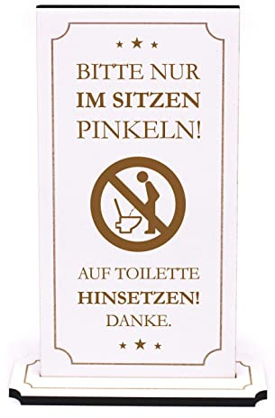 Aufsteller Schild Toilette WC - Bitte nur im Sitzen Pinkeln, Auf Toilette Hinsetzen - Toilettenschild Badezimmer Dekoration 10 x 20 cm