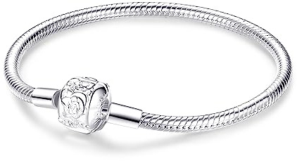 Symretie Schlangen Gliederarmband mit Kugelverschluss,Damen Love Charm Armband 925 Sterling Silber,Metall Basis Armbänder Kompatibel mit Charms und Anhängern