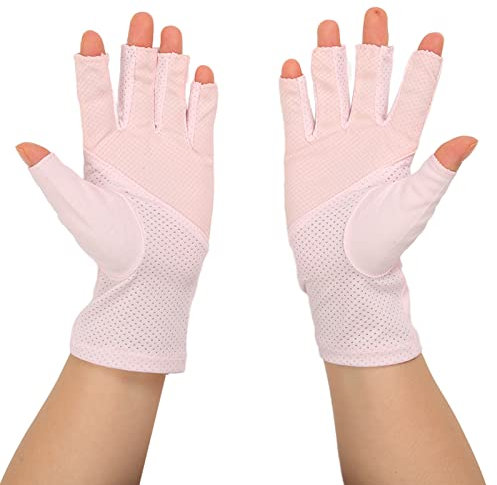 PRTECY Guantes Anti UV para Lámpara de Uñas, Guantes de Manicura Protección UV Guantes sin Dedos Elásticos Y Transpirables para Manicura Nail Art(Rosa)