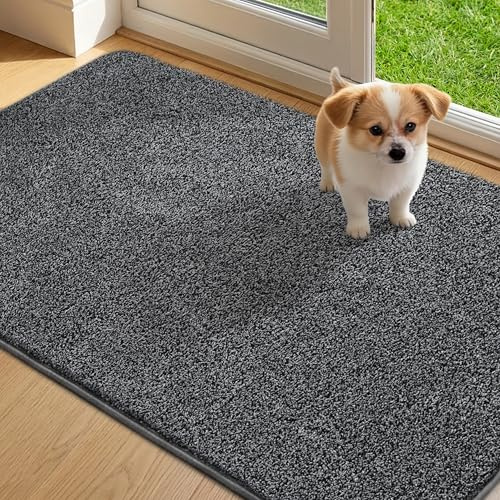 Mibao Fußmatte Innen 80 x 120 cm, Schmutzfangmatte für den Eingangsbereich, Türmatte, rutschfeste, Super Saugfähige Willkommen Matte Teppich für Haustür, Hintertür, Schuhe und Pfoten, Schwarz