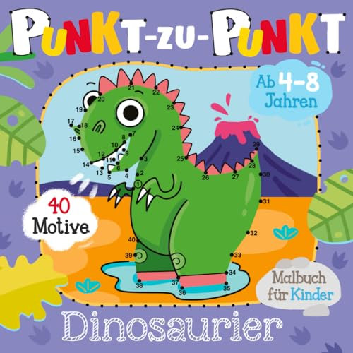 Dinosaurier Punkt-zu-Punkt Malbuch für Kinder: Das Kinderbuch mit 40 Dino-Motiven zum Verbinden und Ausmalen für Jungen und Mädchen von 4-8 Jahren