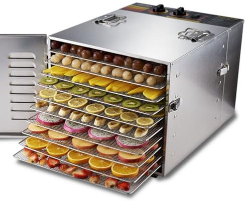 10 Plateaux Déshydrateur Alimentaire Acier Inoxydable Machine De Séchage De Fruits Desidrateur Aliment avec Minuterie Et Contrôle De La Température pour La Viande, Fruit, Légume, l'herbe