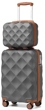 British Traveller Reisekofferset Handgepäck 54x36.5x21.5 cm mit Kosmetikkoffer 31x25x17 cm, Hartschalen-Koffer aus ABS+PC, Grau