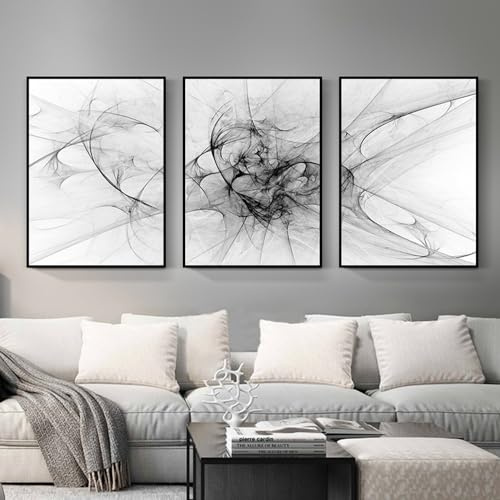 FSLEOVN Abstrakte Bilder Leinwand Schwarz Weiß Wandbilder Moderne Minimalistische Line Poster Schwarz Weiß Leinwandbilder für Wohnzimmer Ohne Rahme (D,50x70cm x3)