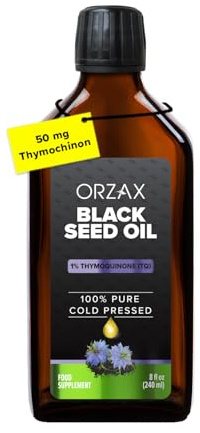 ORZAX 5000 mg Black Seed Oil Organic Cold Pressed Drops with 50 mg Thymoquinone for Immune Support, Good Hair, Skin, and Joints 240 ml